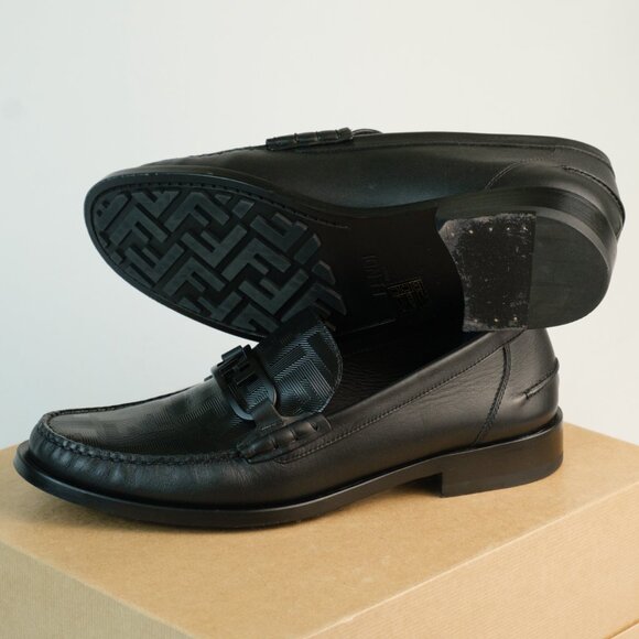 Fendi Men’s Tonal FF-Monogram Leather O’Lock Loafers, Black, US 9/EU 42 - Picture 10 of 11